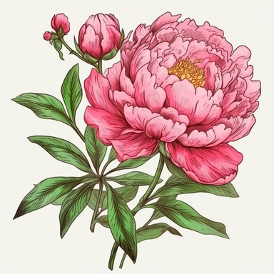 Ultra detailed Peony with branch and leaf clipart, vibrant color, super cute, spring peony clipart, spring large bouquet