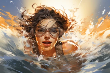 swimmer, clipart, illustration, summer, water color, white background, high detail,octane render ,golden hour,32k