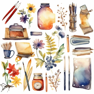 watercolor Writing Journal Clipart, white background