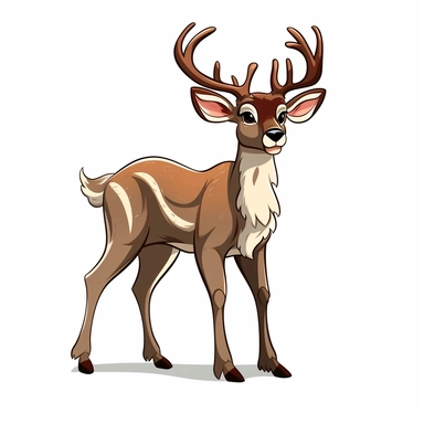 Deer, cartoon, detailed, clip art, white background, no shadow