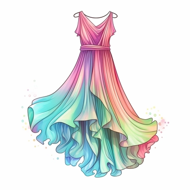 Disco chiffon dress clipart, pastel colors, hand drawn art isolated on white background, sparklecore