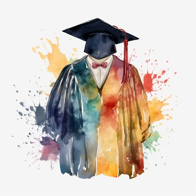 watercolor illustration of Academic gown, school clipart, studenti life style, clipart, watercolor clipart, watercolor splashes, illustration, artsy, white background