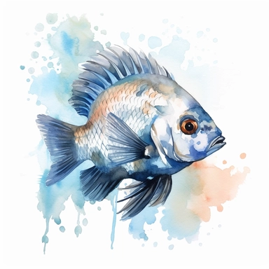 German Blue Ram Fish, water color style, clipart, white background
