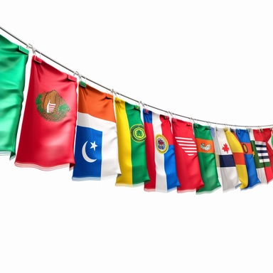 clipart stock image of banner of latin american flags across coming downward with clear background