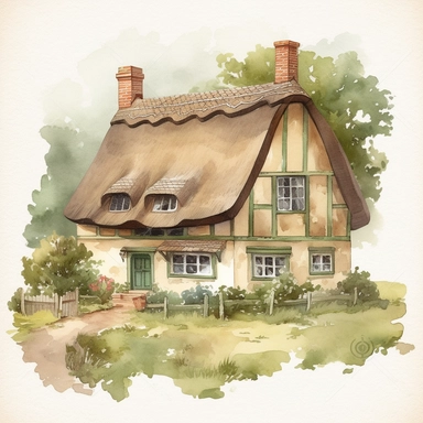 european cottage clipart, vintage cozy, country house, watercolour style