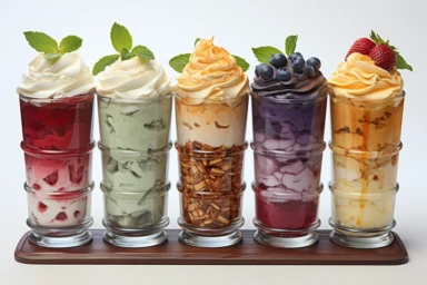 Watercolors Clipart desserts peach cobbler, banana split, blueberry crisp, raspberry swirl cheesecake, pineapple upside down cake and mixed berry parfait, nicely spaced apart