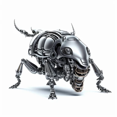 mechanical rhino beetle, vector free clipart illustration, in the style of unreal engine 5, 32k uhd, detailed features, white background