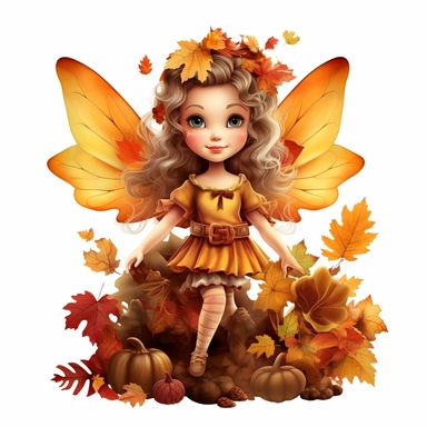 cute, happy, little realistic autumn fairy clipart, detailed, photorealistic,white background