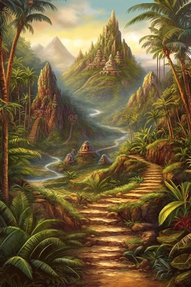 realistic clipart of aztec enchanted landscape, digital painting