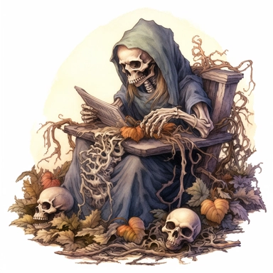 clipart memmento mori, no letters, detailed, watercolour, coloured, grim