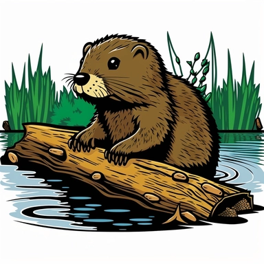 beaver with a log or a dam clipart