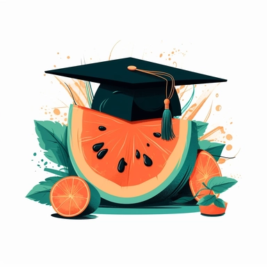 Graduation Cantaloupe flat vector clipart white background with margins lovely