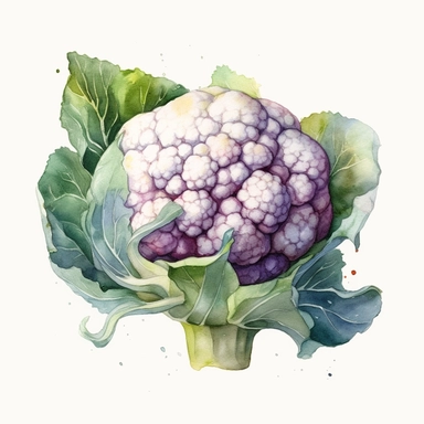 Watercolor cauliflower clipart, hd, on white background, spaced out 3:2 s 1000