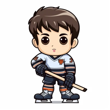 kawaii clipart of hockey player, white background, charicature