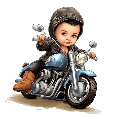 clipart of cute and cool baby boy on a harley davidson multicolor white background