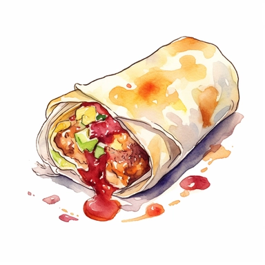 beef burrito, Watercolor style, Clipart,on white background with margins