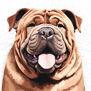 clipart of a happy shar pei, americana style, portrait, white background, vector style