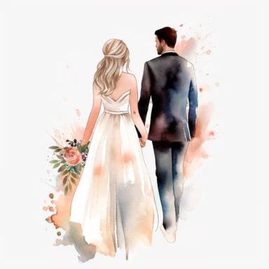 realistic just married couple watercolor clipart single design, 8k