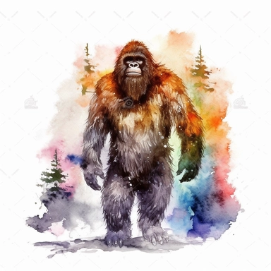 Bigfoot clipart watercolor, white background