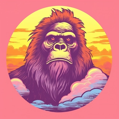 Artwork for t shirt graphic of majestic vibrant color magnificent funny big foot, in a pencil drawing style, A vibrant featuring a sun, with a soft pink sky and a hint of orange in the horizon white background, colorful shades, Centered, highly detailed c