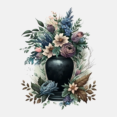 Clipart aquarelle, detailed realistic flower Bouquet tribute, related to loss, sorry, funeral. dark colors, dark theme. white background,