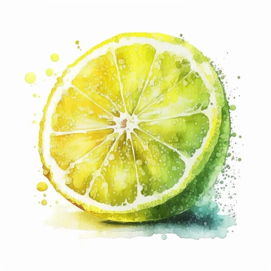 Watercolor one lemon Clipart, citrus lemon slice, vibrant color, high details, white background, no text