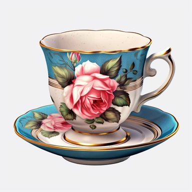 hyperrealistic ultra detailed romantic vintage tea cup clipart