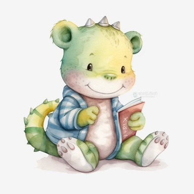 watercolor cartoon baby alligator, clipart, flat watercolor style, featured on dribble, watercolor illustration clipart, watercolour clipart, watercolor illlustration for kids and children, book illustration, print on demand image, PNG tranparent backgrou