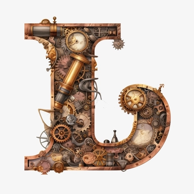 Steampunk style, Letter L, clipart, white background