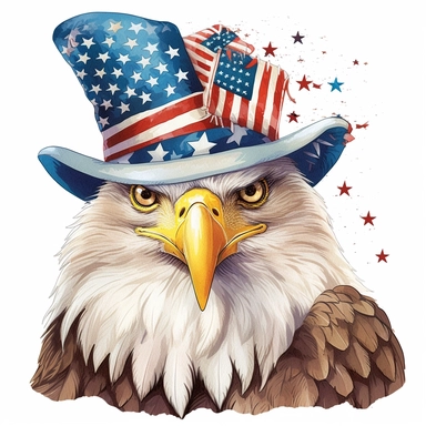 clipart bald eagle on 4th of July, on white background