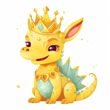 Cute dragon clipart, wearing a golden crown