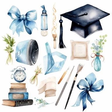 prom, school prom , watercolor white background clipart set single elements with margin