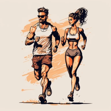 handsome man and beautiful woman jogging while holding hands, cartoon, vector, sharp focus, super detailed, illustration, 16:9, v4, q2, 16k, High quality, clipart