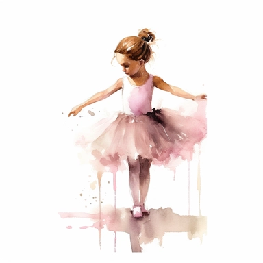watercolor style, little ballerina girl of 5 years old clipart, isolated on white background, hd