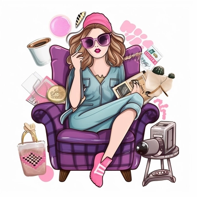 Relaxing Chill Glam Girl Clipart Png Graphic variety of sticker die cut clip art full size purse planner blank and pink lipstick aall individual items