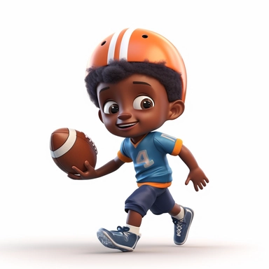 cute chibi boy playing american football, making a pass, passing, wearing a helmet, full body, smiling, american football, Sport graphics, action clipart, 16k, isolated on white background, 3d, rendered by pixar