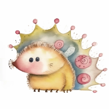 beautiful cute whimsical brown hedgehog, hedgepig, Erinaceus, realistic, simplified, simplistic, doodled by a child, doodle, folk art, watercolor texture, soft brush strokes, clipart on white background, high resolution, free margins