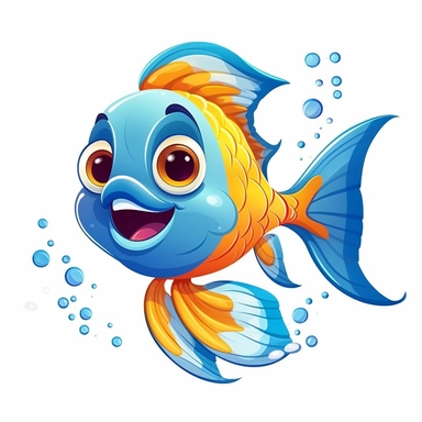 friendly cartoon fish modern clipart vector, white background, no outline