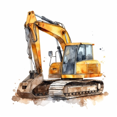 Construction Vehicle clipart on a white background, watercolor