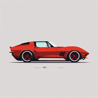minimalist clipart of a red corvette , flat design, digital art, white background