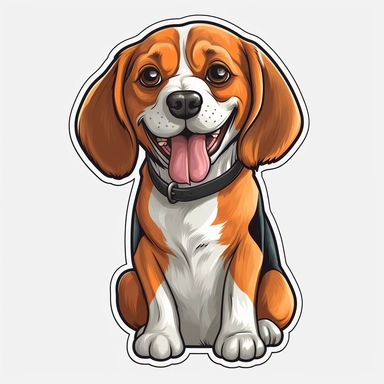 cute Beagle, happy and smiling, bold line, clipart, sticker, white background, no shadow, 8k detail