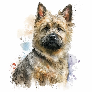 Generate a watercolor-style image of a Cairn Terrier dog Clipart with natural watercolors on a white background