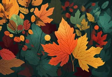 autumn leaves, tree, maple leaves, autumn clip art, autumn, stock image, in the style of flat illustrations, detailed background elements, 3840x2160, 20th century scandinavian style, nature morte, red and green, whimsical cartoon-style