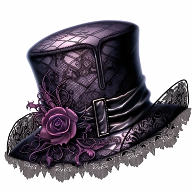 Victorian Gothic fancy formal woman's hat, Lace,dark Gloomy shades of dark purple, mysterious, fantasy, highly detailed, 32k, isoplated on a white background, clipart