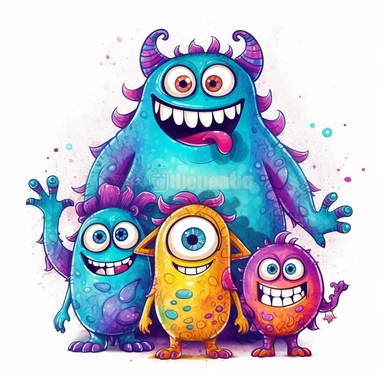 Cute Beautiful Cute Monster Family Sublimation Clipart,Cartoon, hyper realistic, intricate detail, illustration style,high solution,on the white background