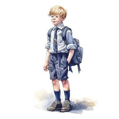 A school boy in uniform. Paint in watercolour on white background, clipart, 300dpi
