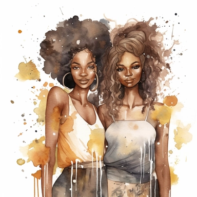 water color black adult sisters clipart