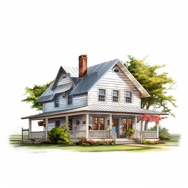 farm house photorealistic clipart,on white background with margins