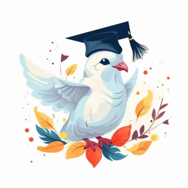 Graduation Dove flat vector clipart white background with margins lovely