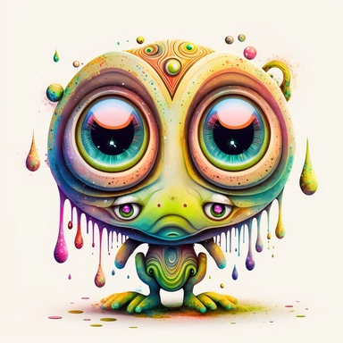 Illustration in boho style, clipart, sublimation drawing An alien with huge eyes is crying bitterly. Bright colorful colors on a white empty background, high quality 8k, high quality detail